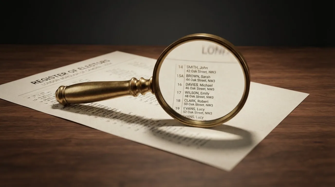 A magnifying glass rests over a printed regulatory certificate on a wooden desk.