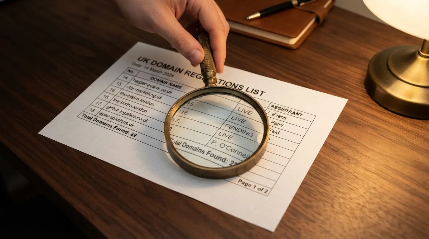A magnifying glass rests over a printed regulatory certificate on a wooden desk.