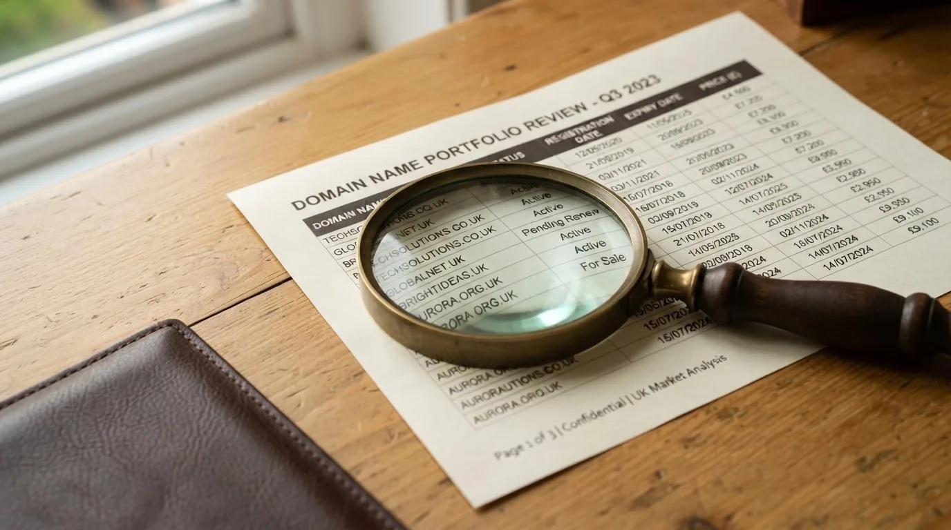 A magnifying glass rests over a printed regulatory certificate on a wooden desk.