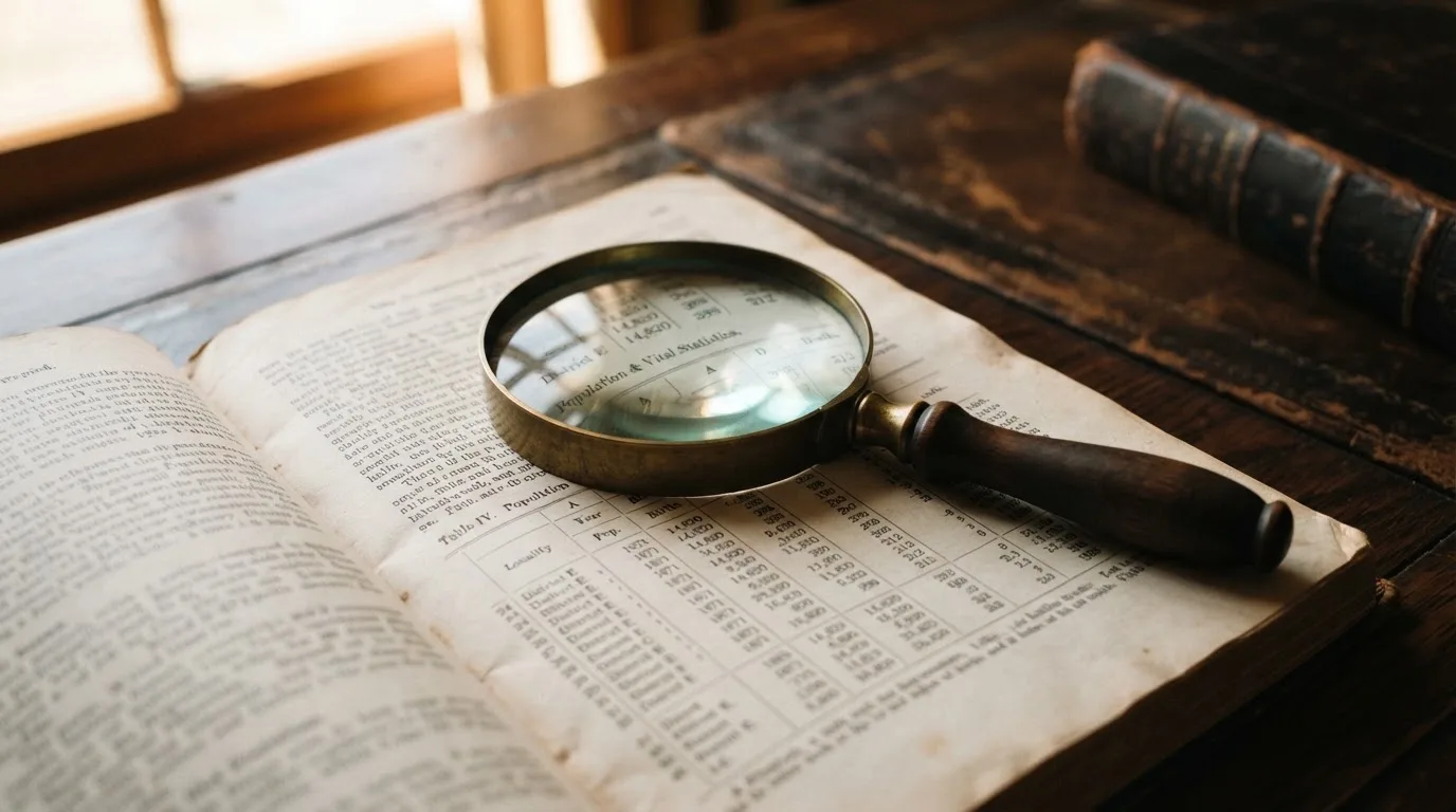 A magnifying glass rests over a printed regulatory certificate on a wooden desk.