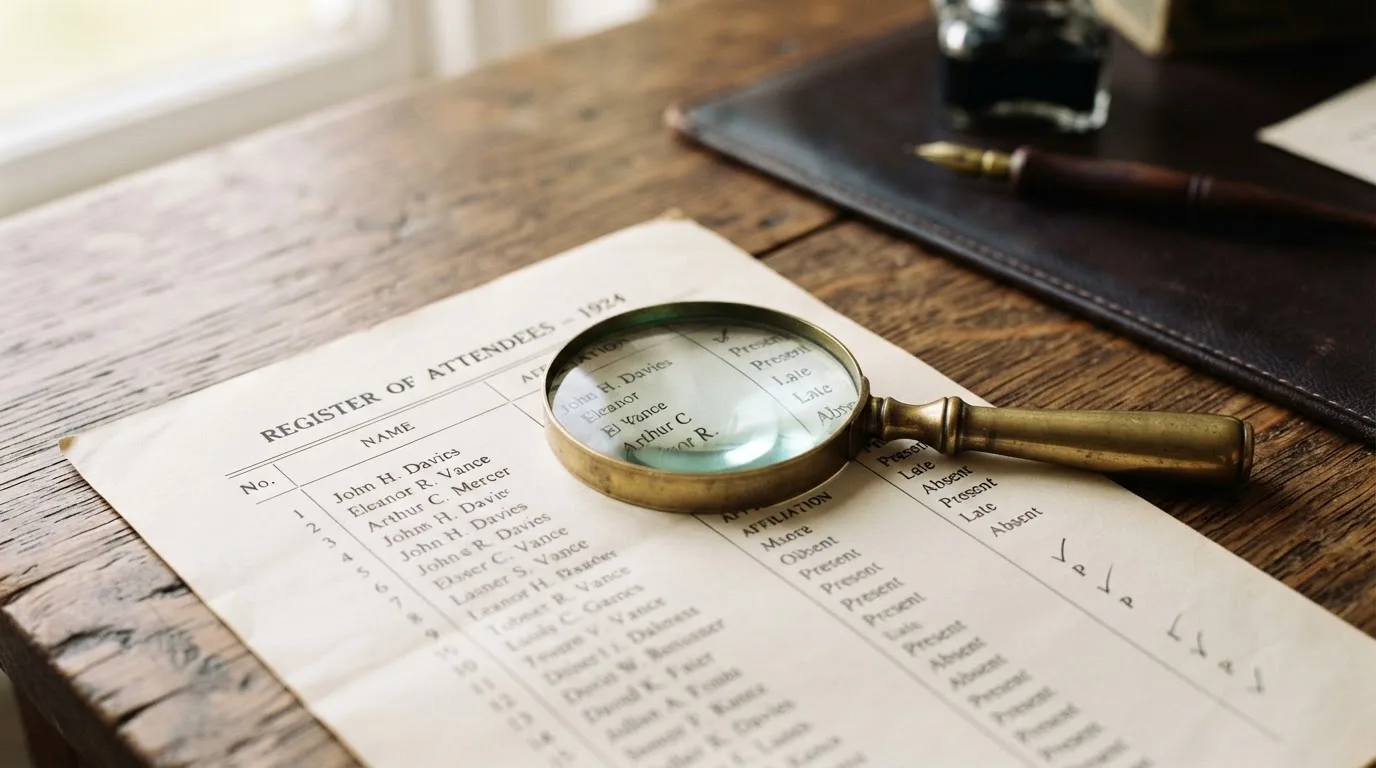 A magnifying glass rests over a printed regulatory certificate on a wooden desk.
